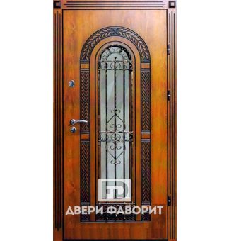 Дверь в коттедж со стеклом аркой и ковкой