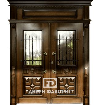 Дверь парадная с ковкой, стеклопакетом и терморазрывом
