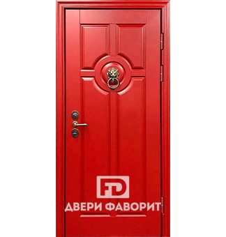дверь в квартиру с отделкой красным МДФ и стукалкой