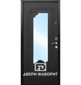 дверь из металла в квартиру с фигурным зеркалом внутри
